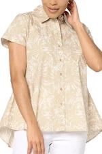 Attitudes by Renee Women's Printed Poplin Button-up Shirt Beige Palm