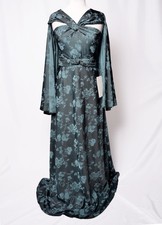 UNIQUE VINTAGE TEAL  GOWN W/ STRAPLESS BODICE AND CAPE - PLUS & REG SIZES - PROM