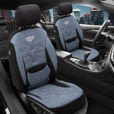 2x Sitzbezüge passend für Lexus LS 4 ab 2007-2018 (Schwarz-Blau) | PRIME