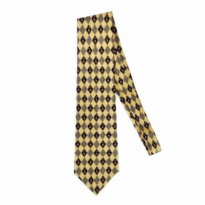 Countess Mara Pale Yellow 100% Silk Tie w/ Black Gray Diamond Pattern