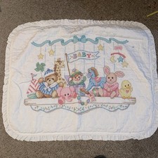 Very Rare Vintage Handmade Quilted Sewn Stitched 60s Era Baby Blanket 42x32