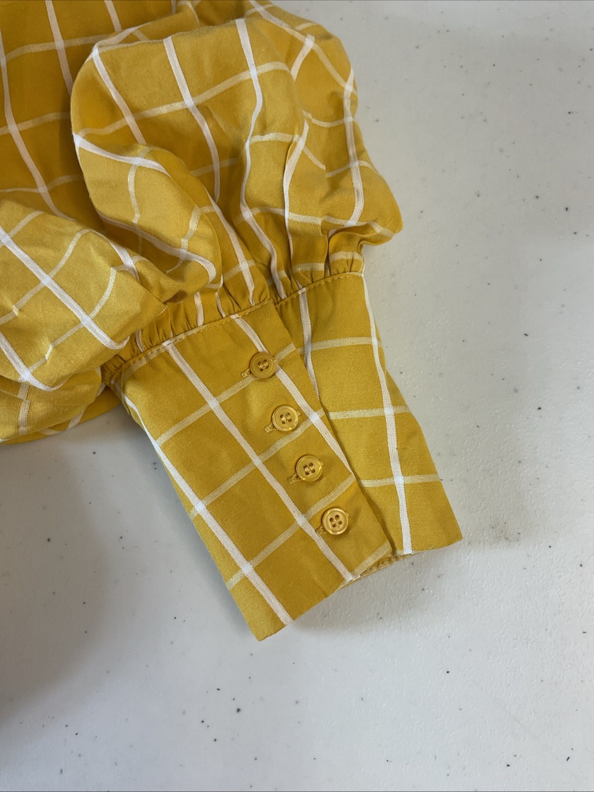 The Shirt Rochelle Behrens Mustard Plaid Button Down size SM Balloon Sleeve