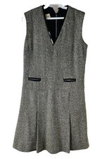 Vintage 50s Womens Small Wool Herringbone Pleated Mini Dress Money Classy