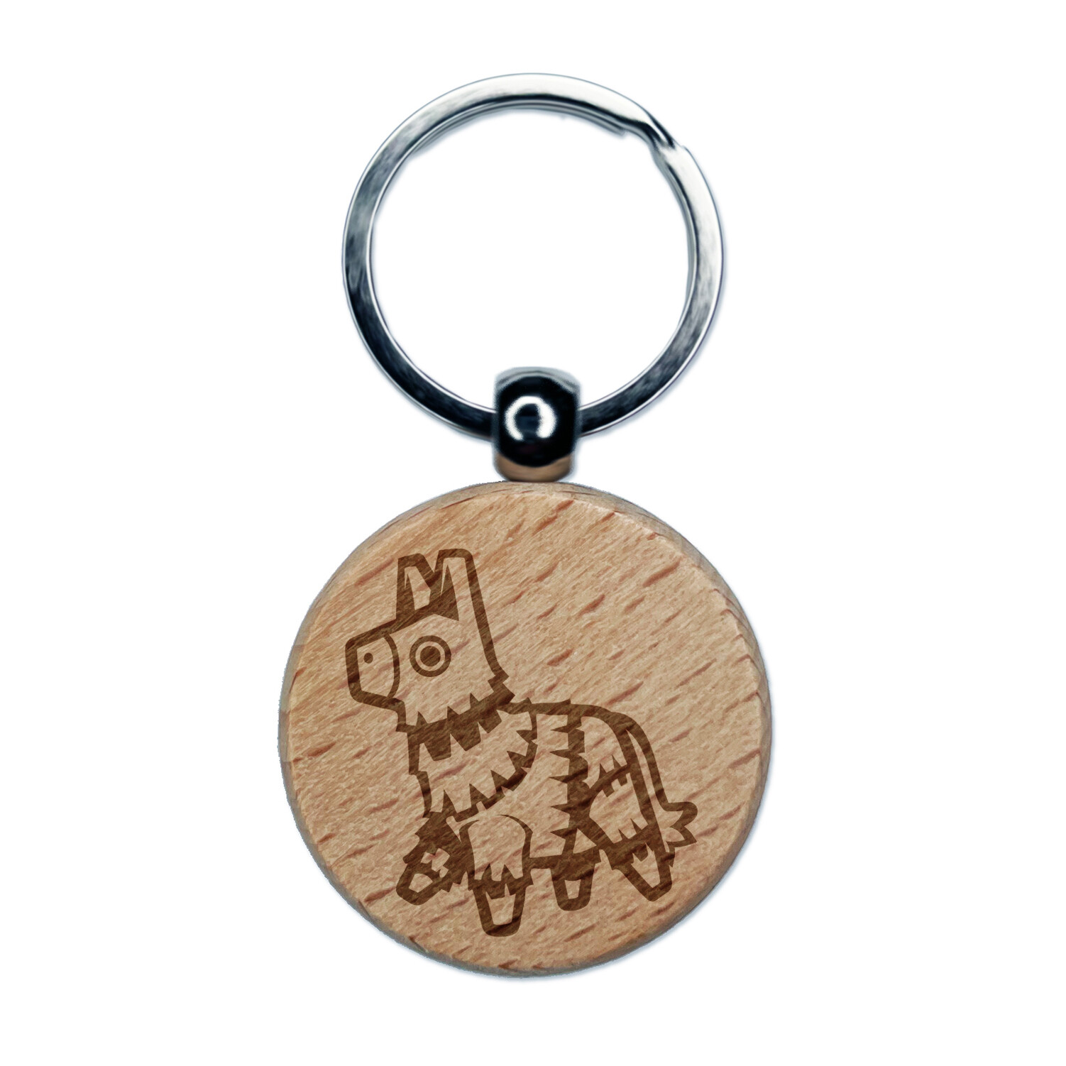 Fiesta Donkey Party Pinata Engraved Wood Round Keychain Tag Charm