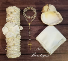 Beautiful 4 Pcs Baptism Candle Set Ivory Baptism Set, Baptism Candle Set
