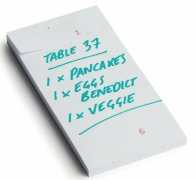 Essen Bestellung Block Einzelblatt Restaurant Kellner Pub nummerierter Scheckblock 5" x 2,5"