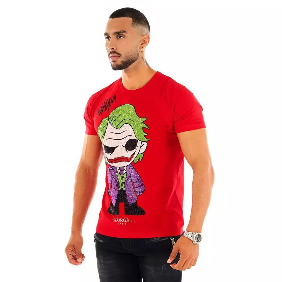 T-shirt Uomo Avenue George V Paris - Rossa, Manica Corta, Teschio E Banconota Da $100 In Strass, Taglie XL/3XL, Nuova Con Etichette