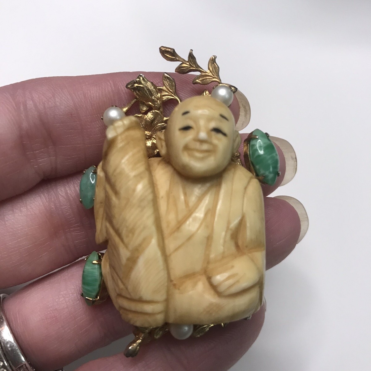 Vintage Hattie Carnegie Asian Man Brooch ULTRA RARE View 2