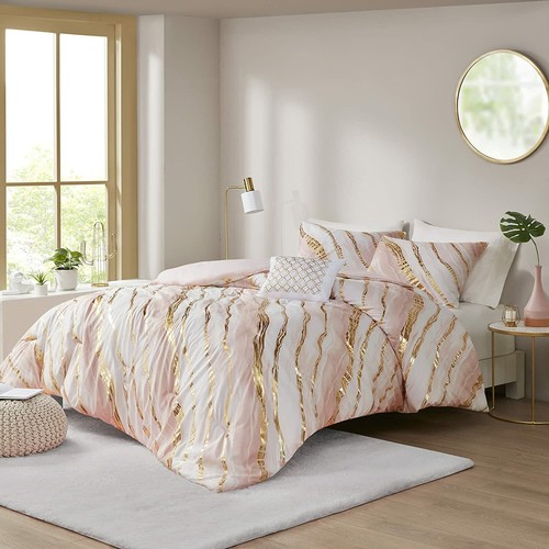 Pink White Gold Metallic Marble 4 pc 