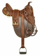 Australian Stock Brown Synthetic Saddle With Plain Rope Halter All Size