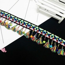 Finitura Etnica Boho Bohemien Frange Con Pompon Bead Edging Fai Da Te Cucito