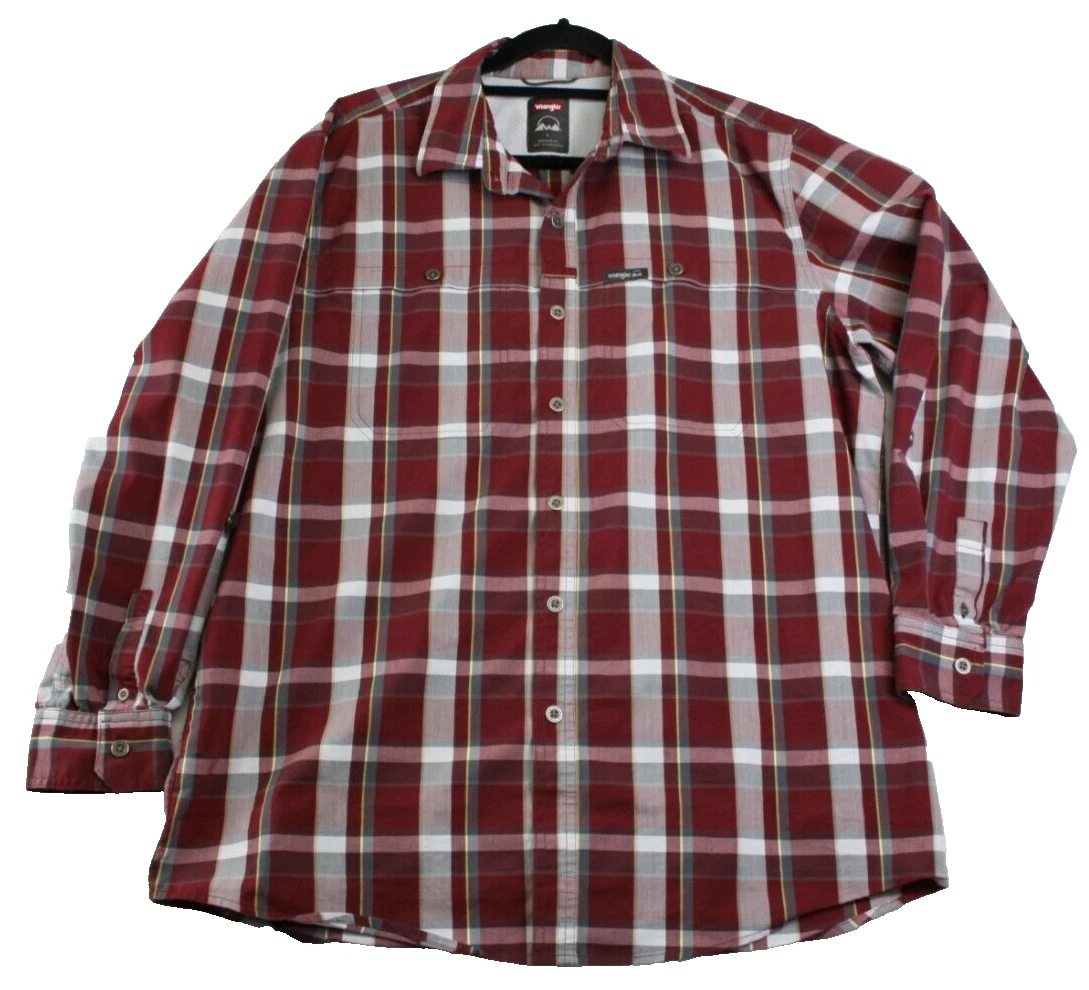 Wrangler Outdoor Men's Regular Fit Plaid Long Sleeve Button Down Size Large