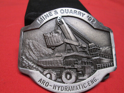 AUSTRALIA PEWTER MINING BELT BUCKLE, MINE & QUARRY 1992, ARO-HYDRAMATIC ENG.
