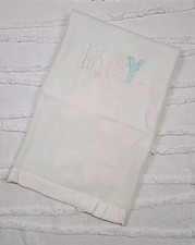 Vintage QUILTEX Embroidered Baby Blanket 41x50 White Satin Trim Acrylic USA Rare