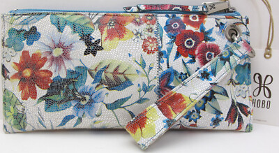 NWT HOBO VIDA Pouch Leather Large Wristlet/Wallet Floral Botanic Print White/Sil