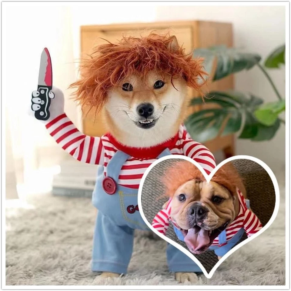 Dog Cat Pet Costume Chucky Deadly Doll Cosplay Party Fancy Christmas Cloth Mediu - Image 4 of 4
