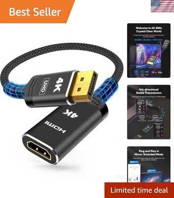 Uni-Directional 4K DisplayPort to HDMI Adapter for TVs, Projectors & Monitors