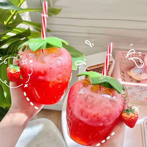 Water Bottle Cartoon Food Grade PP Wide Application Strawberry Straw Cup Home