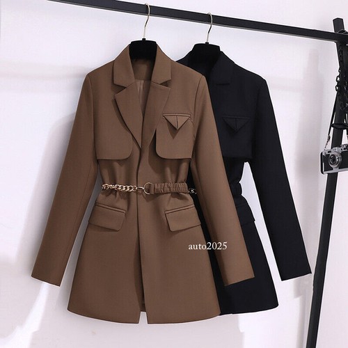 Womens Blazers Mid Long Trench Coat Jacket Overcoat Spring Outwear OL Ladies New - Picture 2 of 26