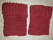 PAIR WOMENS HAND KNIT dark wine/burgundy BOOT TOPS warm one size fits most