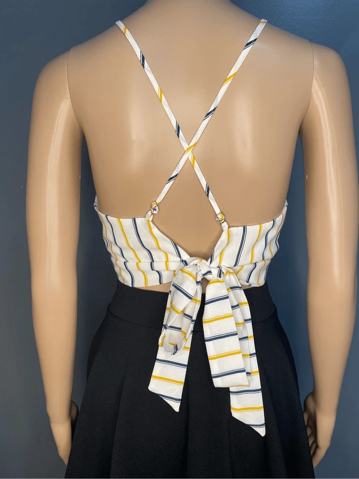 Топ сопрано с бретелью через шею укороченный в полоску летний ремешок для спагетти галстук сзади женский размер маленький - Изображение 3 из 4