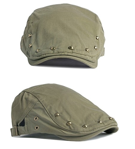 Summer Men Stylish Rivets Driving Beret Cabbie Flat Hat Newsboy Sun Cap - Picture 6 of 24