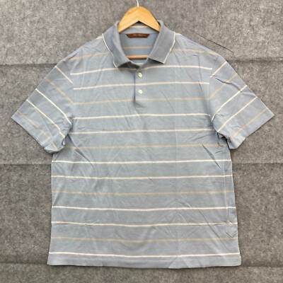 Marks and Spencer Polo Shirt Mens L Large Blue Striped Short Sleeve 38621