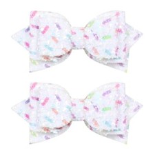 Glitter Sprinkle Birthday Gift Hair Bows 3" Small Cute Glitter White Sprinkle