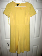 Womens NWOT Yellow TALBOTS Lined Stretch Textured Short Sleeve Dress 4