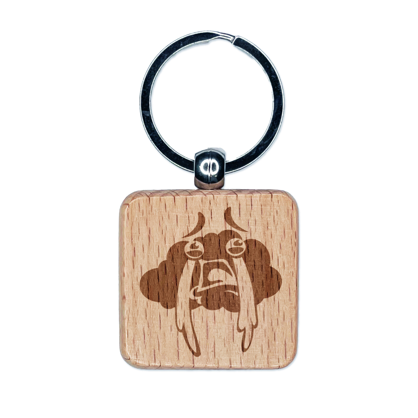 Sad Crying Rain Cloud Engraved Wood Square Keychain Tag Charm