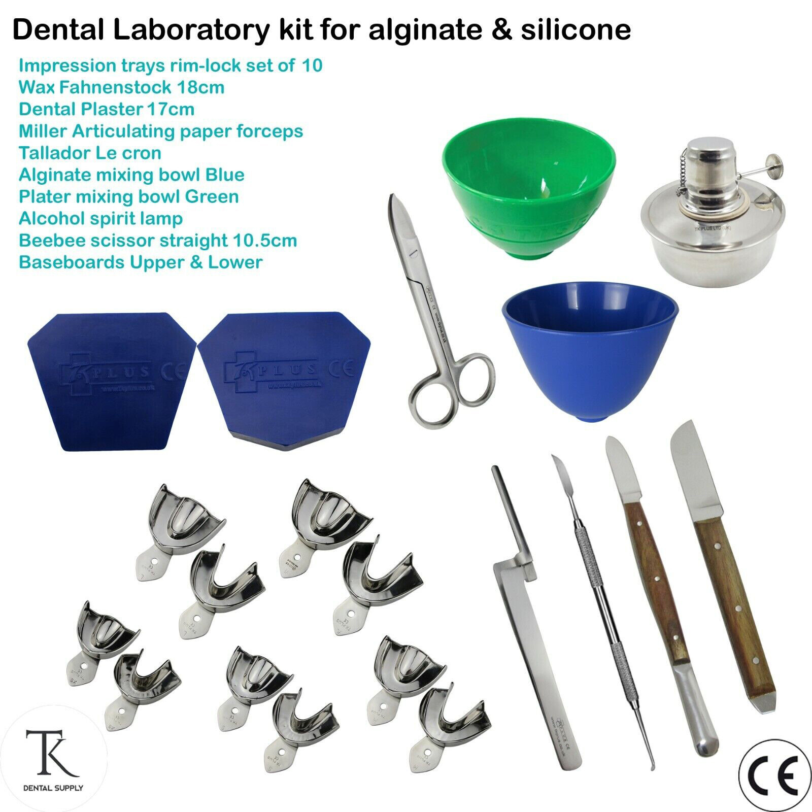 Dental Laboratory Kit Impression Trays Plaster Alginate Spatulas