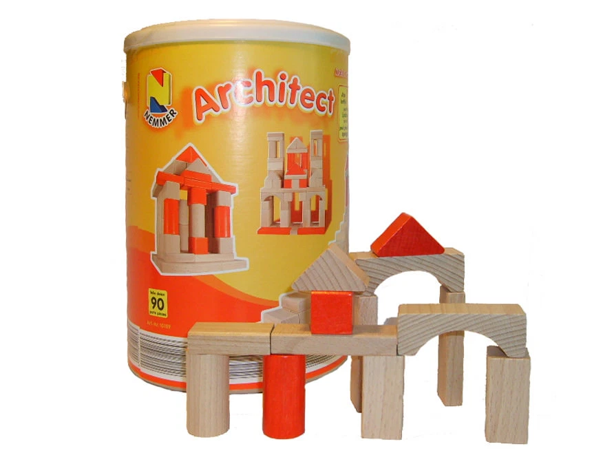 90 Holzbausteine Bauklötze natur/teils rot lackiert Nemmer 10189*Made in Germany