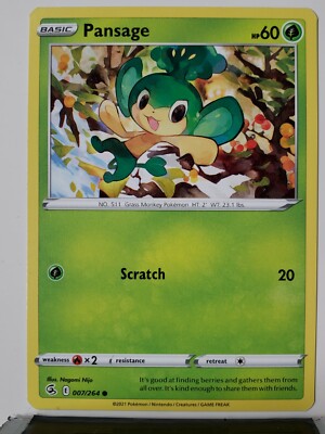 Pansage 007/264 - NM / M Fusion Strike Pokemon Card - $2 Combined Shipping