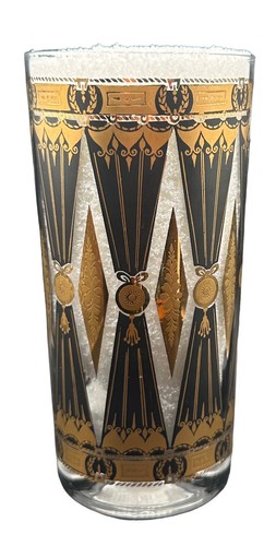 Vtg Set 7 Culver Black Gold Highball Glasses Tumbler MCM Curtain Diamond RARE - Picture 12 of 22