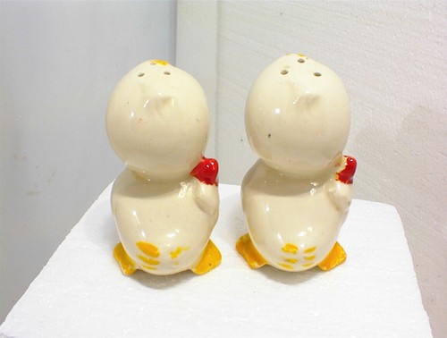 VINTAGE AMERIKANISCHE BISKUIT HUHN ENTE SALZ & PFEFFERSTREUER WEISS ROT BABY KÜKEN - Bild 4 von 6