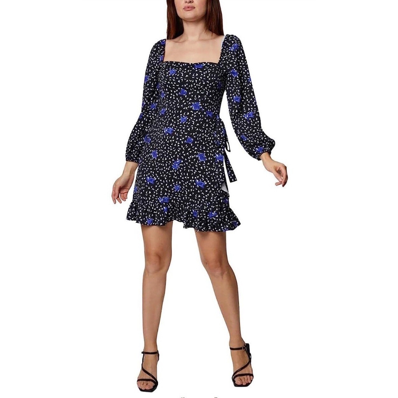 BCBGeneration Womens Floral Square Neck Mini Dress Black Ivory Size 2 NWT