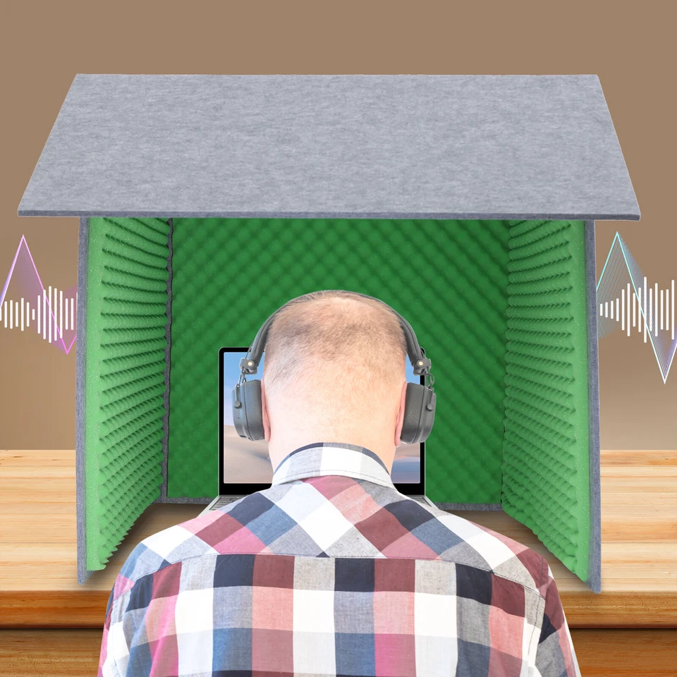 Cubierta insonorizada portátil verde para escritorio de grabación de sonido de estudio Foto 4 de 4