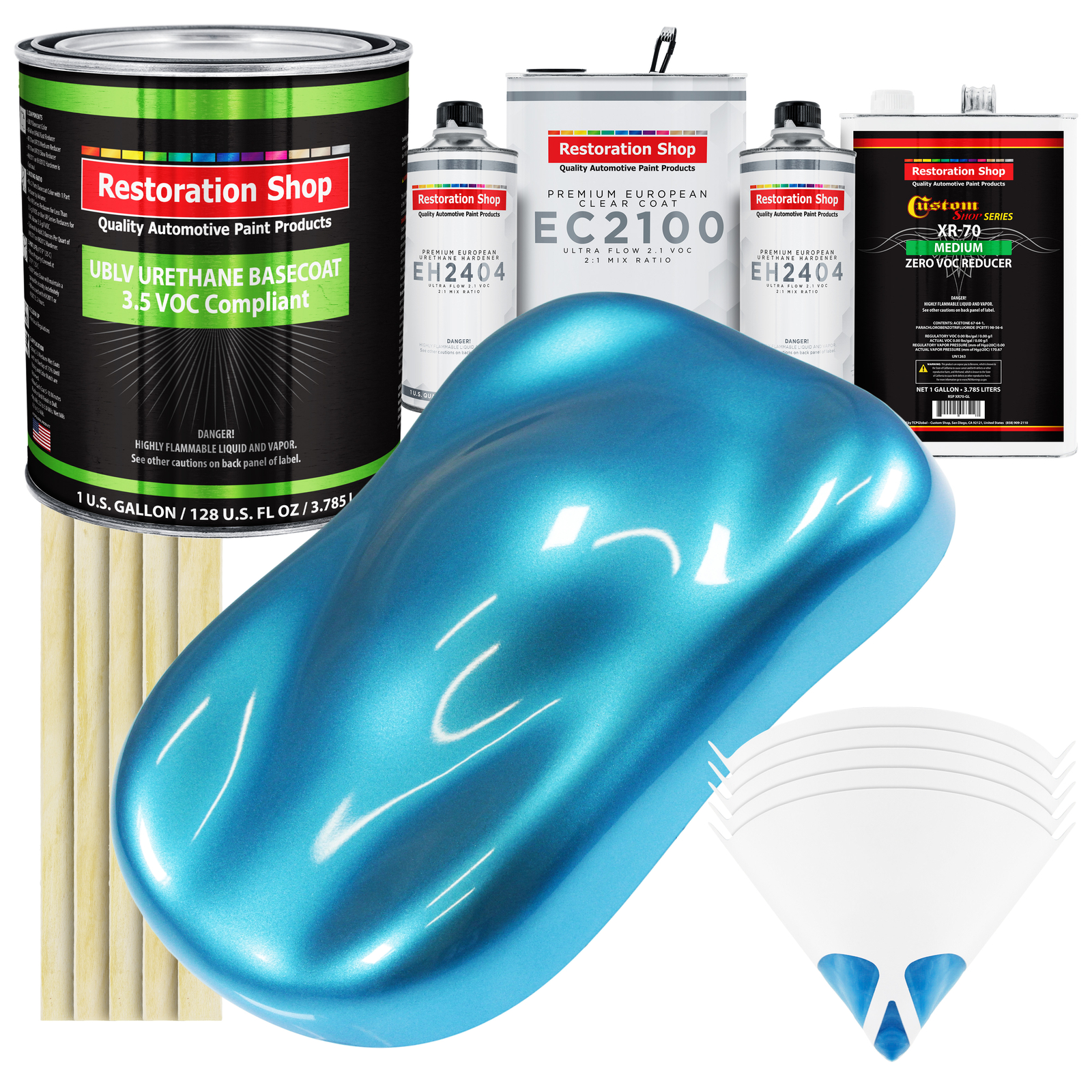 Electric Blue Metallic Low VOC Urethane Paint Gallon Kit with Euro Clear Coat