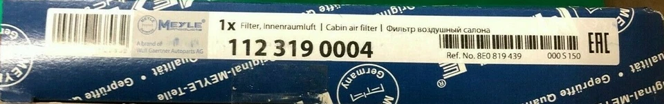 Meyle Cabin Air Filter fits 1999-2009 Audi A4 A6 Quattro Allroad Quattro   - Image 3 of 3