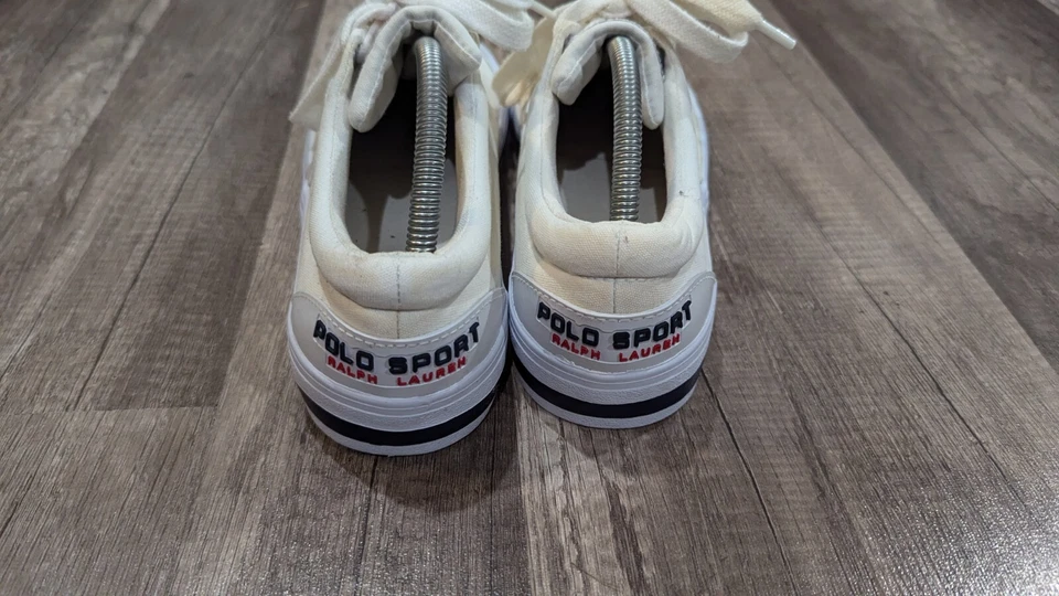 Vintage 90s Polo Sport Ralph Lauren Canvas Shoes Sz 9B Cream Spellout Deck Shoes - Image 3 of 4