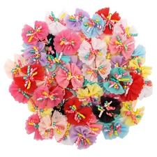 32 Pcs Multicolored Dog Hair Bows with Rubber Bands, Hair Grooming Top Knots Pet