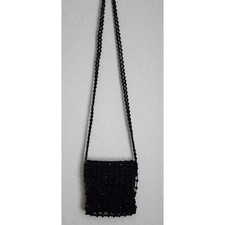 Purse-Cache-Small-Black Beading-Shoulder Strap-Zipper Closure