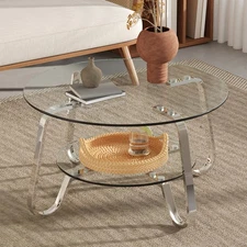 Retro minimalist style metal frame double-layer tempered glass coffee table