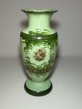 Vintage Victorian Hand-Painted Opaline Glass Vase Green Cherub Details