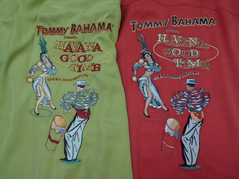 LOT 2-TOMMY BAHAMA EMBROIDERED 100% SILK CUBA "HAVANA GOOD TIME" CASINO SHIRTS