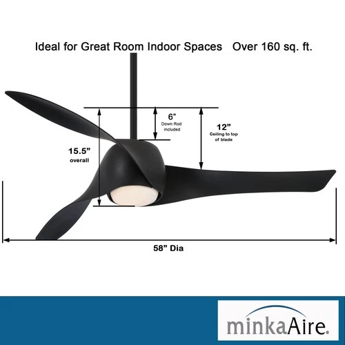 Minka Aire Artemis 58" Ceiling Fan - Coal 3-Blade Remote Control - Picture 3 of 5