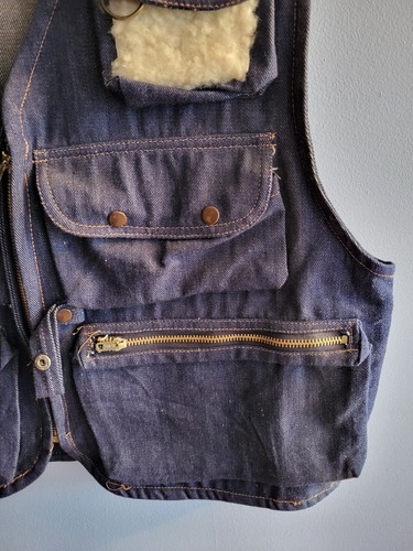 Walker Fishing Vest Mens XL Cotton Blue Denim Zip Pockets Outdoor Vintage 60s - Picture 6 of 12