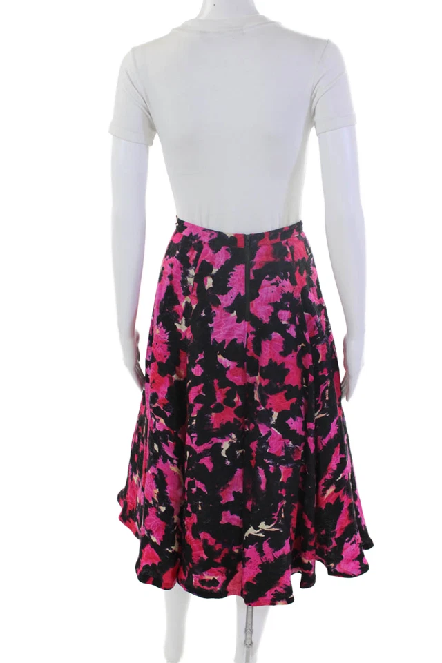 Falda Tracy Reese Mujer Cremallera Trasera Hasta la Rodilla Seda Línea A Negra Rosa Talla 0 Foto 3 de 4