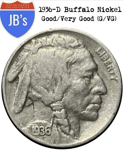 1936-D Buffalo Nickel 5c - Good/Very Good (G/VG)