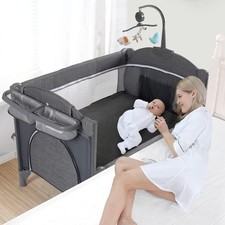 5-in-1 Baby Bassinet Bedside Sleeper Crib Pack  Play w/ Mattress Diaper Change